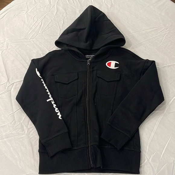 Champion Big Girls C Logo and Sleeve Hit with Fleece Full Zip Hoodie - Picture 6 of 6